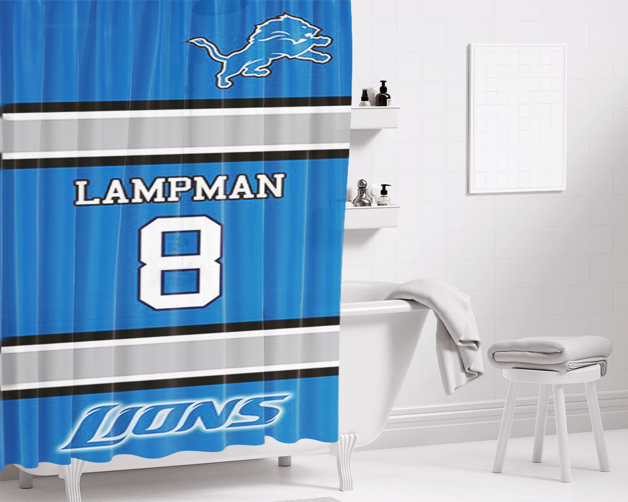 Lampman 8 Lions Bathroom Shower Curtain Fabric Waterproof | 66 X 72 Inch