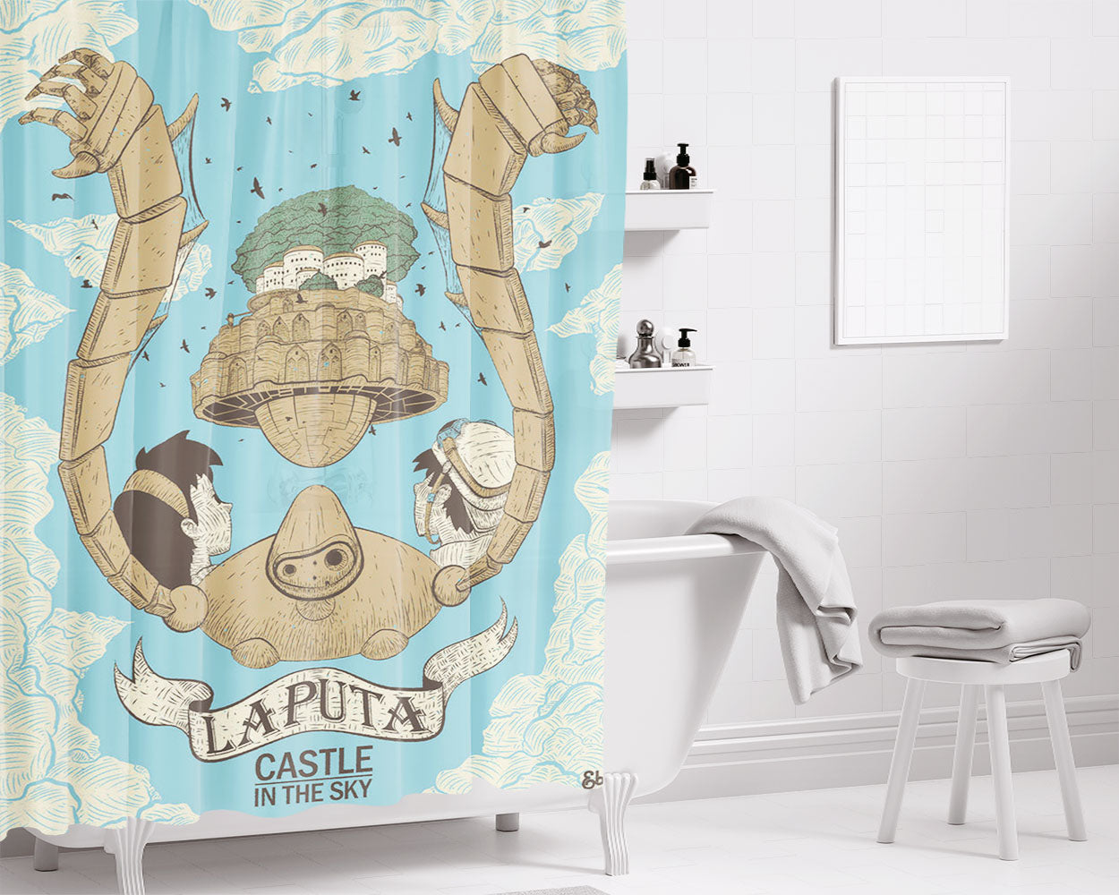 Laputa Castle In The Sky Bathroom Shower Curtain Fabric Waterproof | 66 X 72 Inch