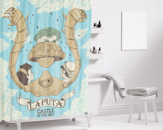 Laputa Castle In The Sky Bathroom Shower Curtain Fabric Waterproof | 66 X 72 Inch