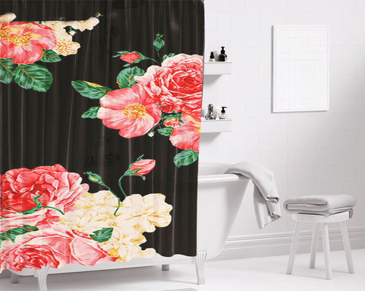 Large Carnations Floral Bathroom Shower Curtain Fabric Waterproof | 66 X 72 Inch