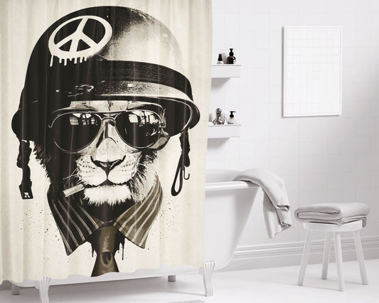 Leo Peace Amry Bathroom Shower Curtain Fabric Waterproof | 66 X 72 Inch