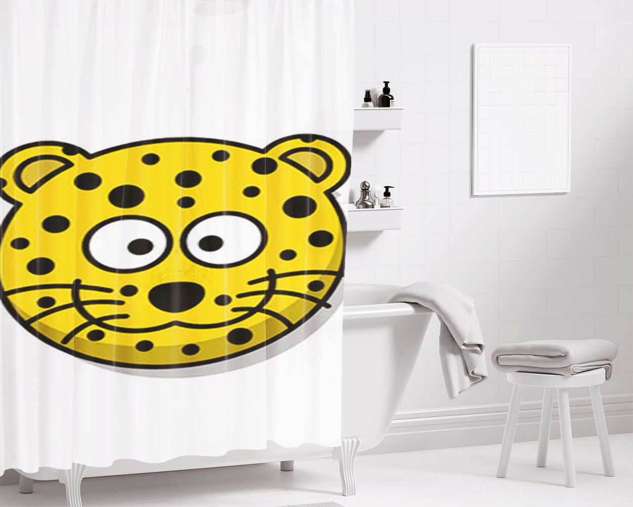 Leopard Face Bathroom Shower Curtain Fabric Waterproof | 66 X 72 Inch