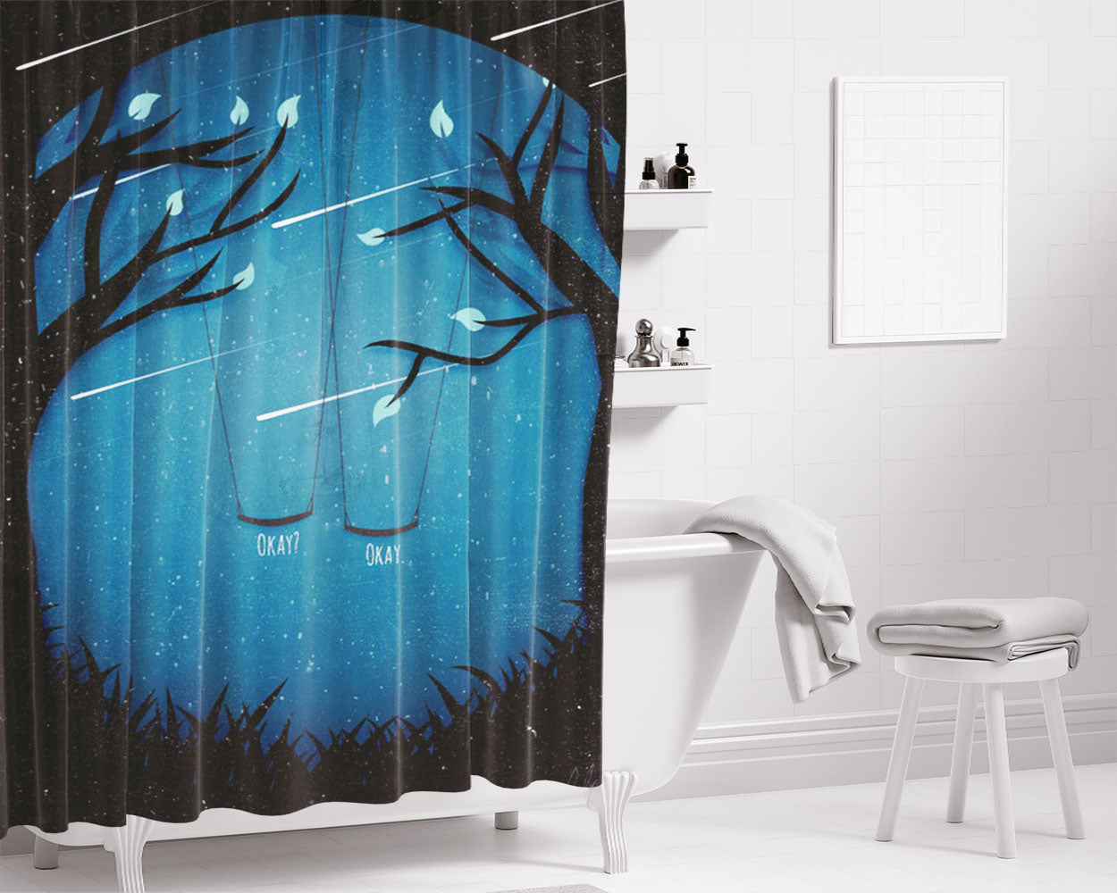 Light The Moon Bathroom Shower Curtain Fabric Waterproof | 66 X 72 Inch