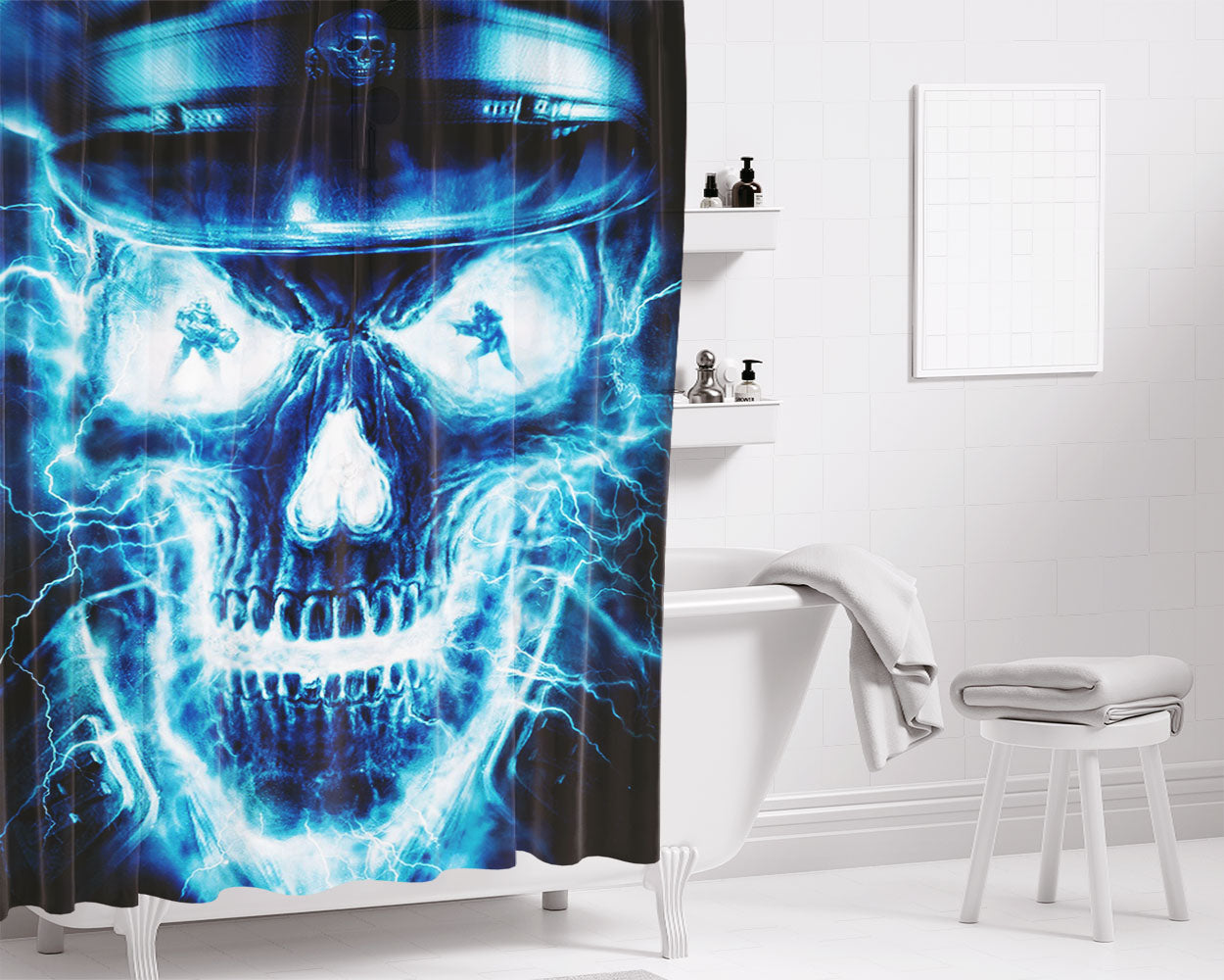 Lightning Skull Face Bathroom Shower Curtain Fabric Waterproof | 66 X 72 Inch