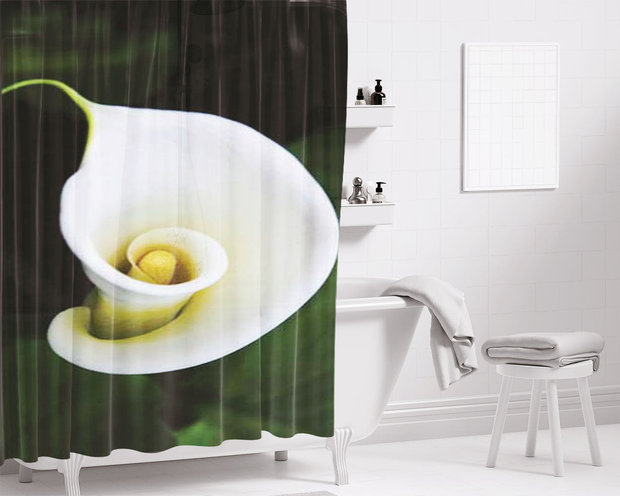 Lily Curl Bathroom Shower Curtain Fabric Waterproof | 66 X 72 Inch