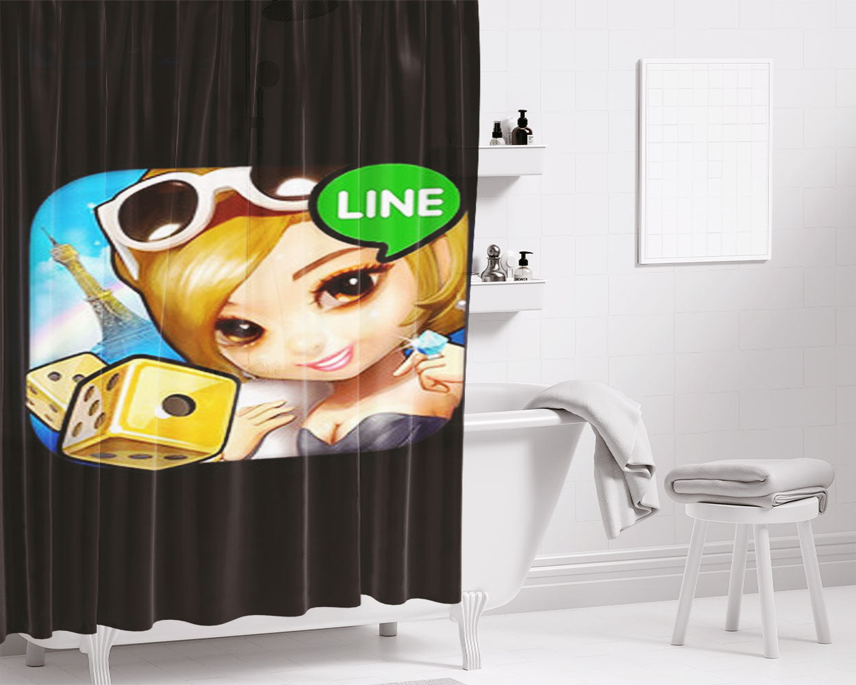 Line Android Bathroom Shower Curtain Fabric Waterproof | 66 X 72 Inch