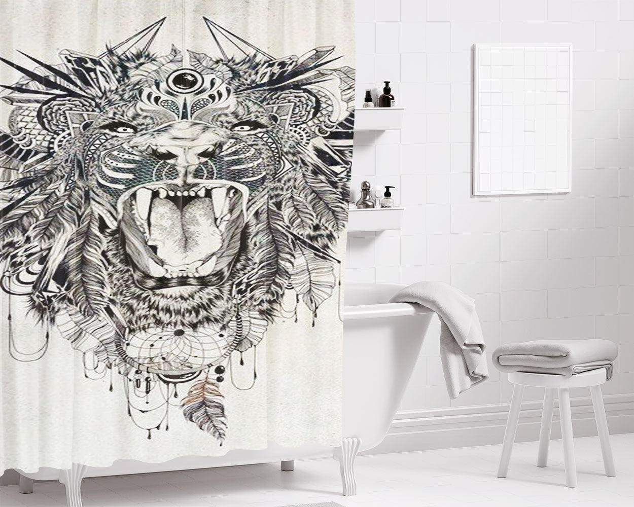 Lion Mistake Bathroom Shower Curtain Fabric Waterproof | 66 X 72 Inch