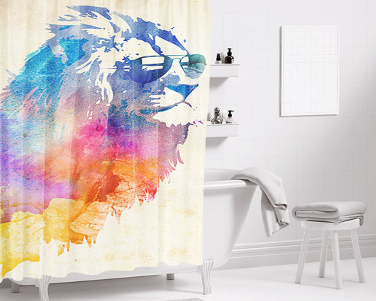 Lion Paint Bathroom Shower Curtain Fabric Waterproof | 66 X 72 Inch