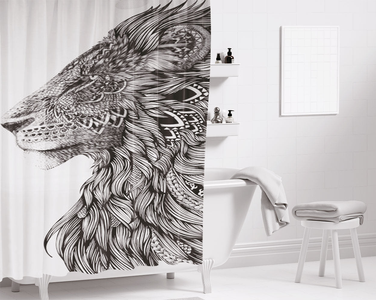 Lion Bathroom Shower Curtain Fabric Waterproof | 66 X 72 Inch