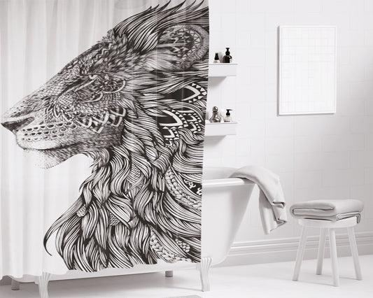 Lion Bathroom Shower Curtain Fabric Waterproof | 66 X 72 Inch
