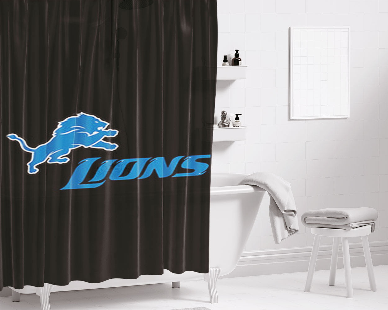 Lions Logos Black Bathroom Shower Curtain Fabric Waterproof | 66 X 72 Inch
