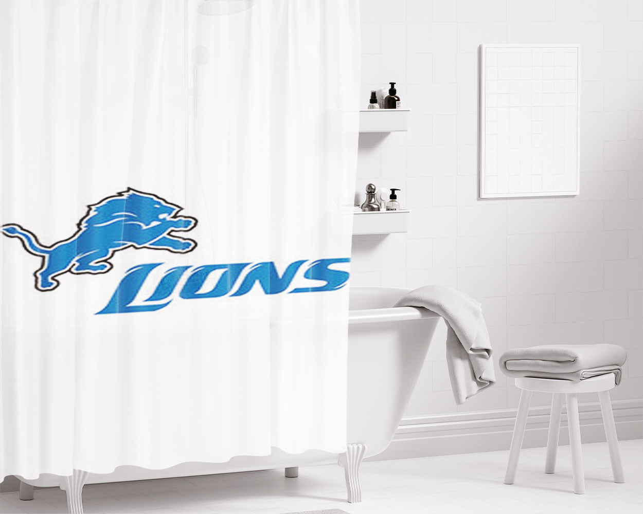Lions Logos Bathroom Shower Curtain Fabric Waterproof | 66 X 72 Inch
