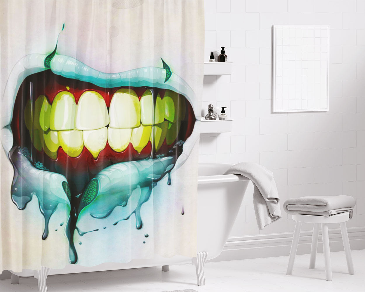 Lips Mouth Teeth Bathroom Shower Curtain Fabric Waterproof | 66 X 72 Inch