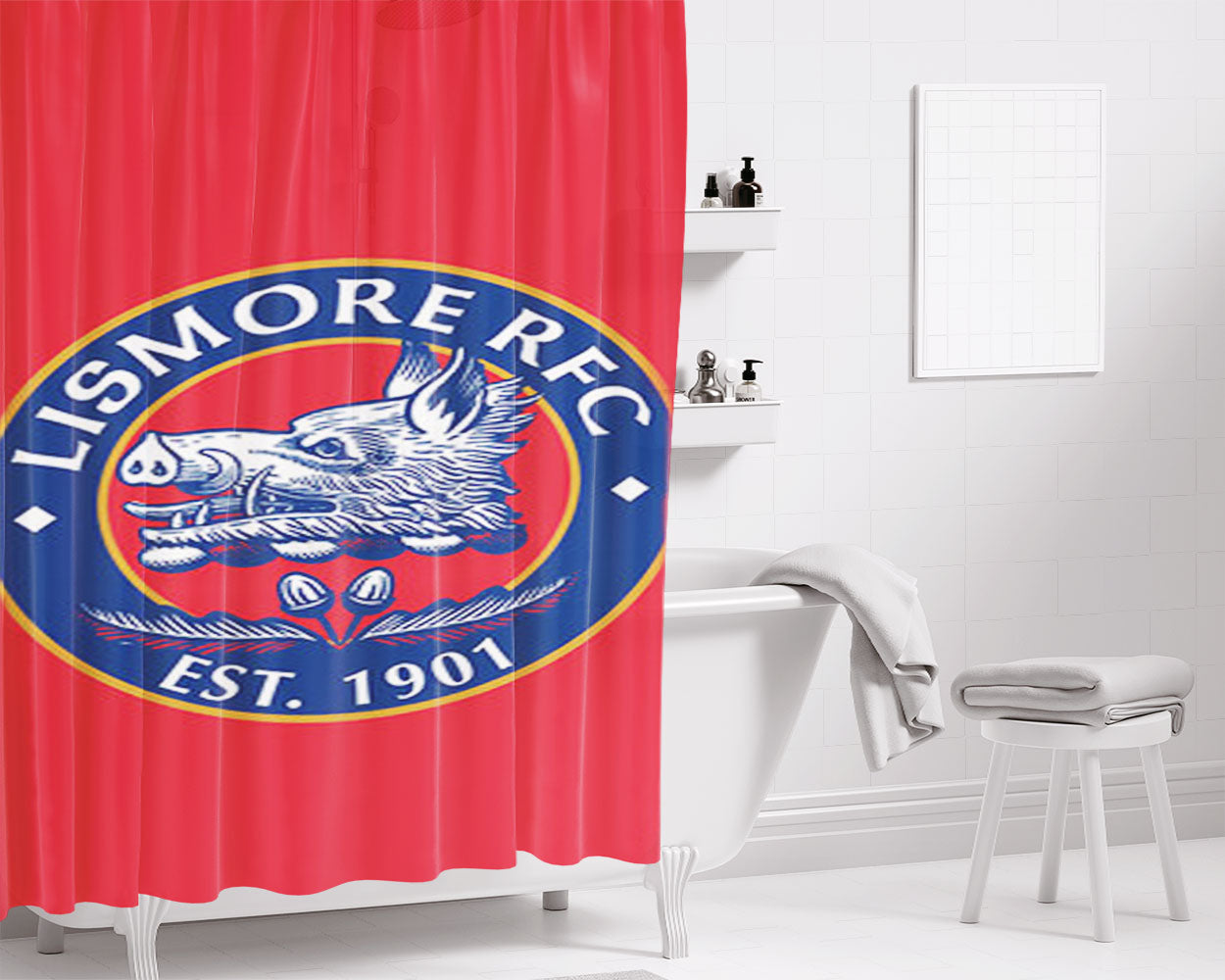 Lismore Rfc Logo Red Bathroom Shower Curtain Fabric Waterproof | 66 X 72 Inch