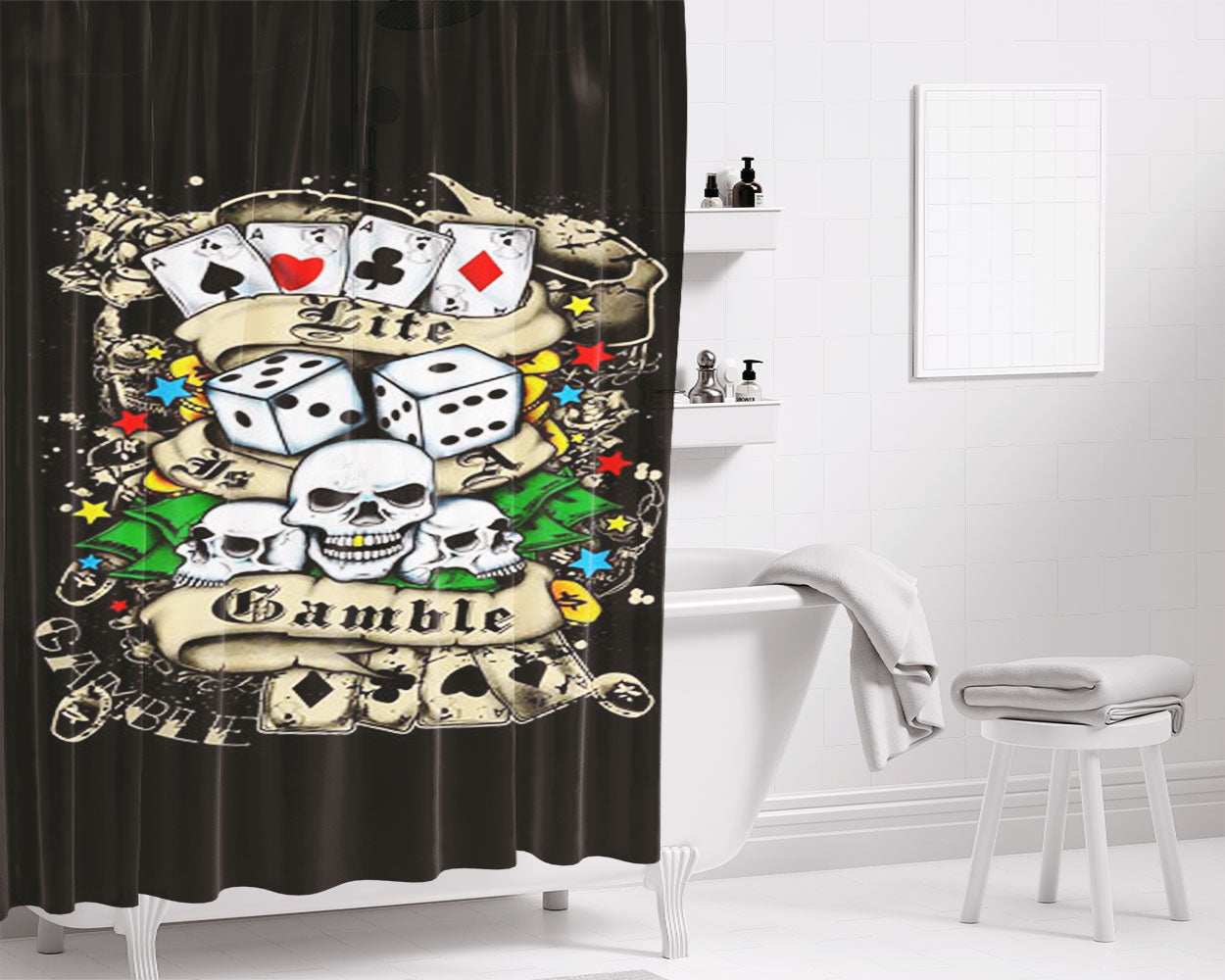 Lite Gamble Bathroom Shower Curtain Fabric Waterproof | 66 X 72 Inch