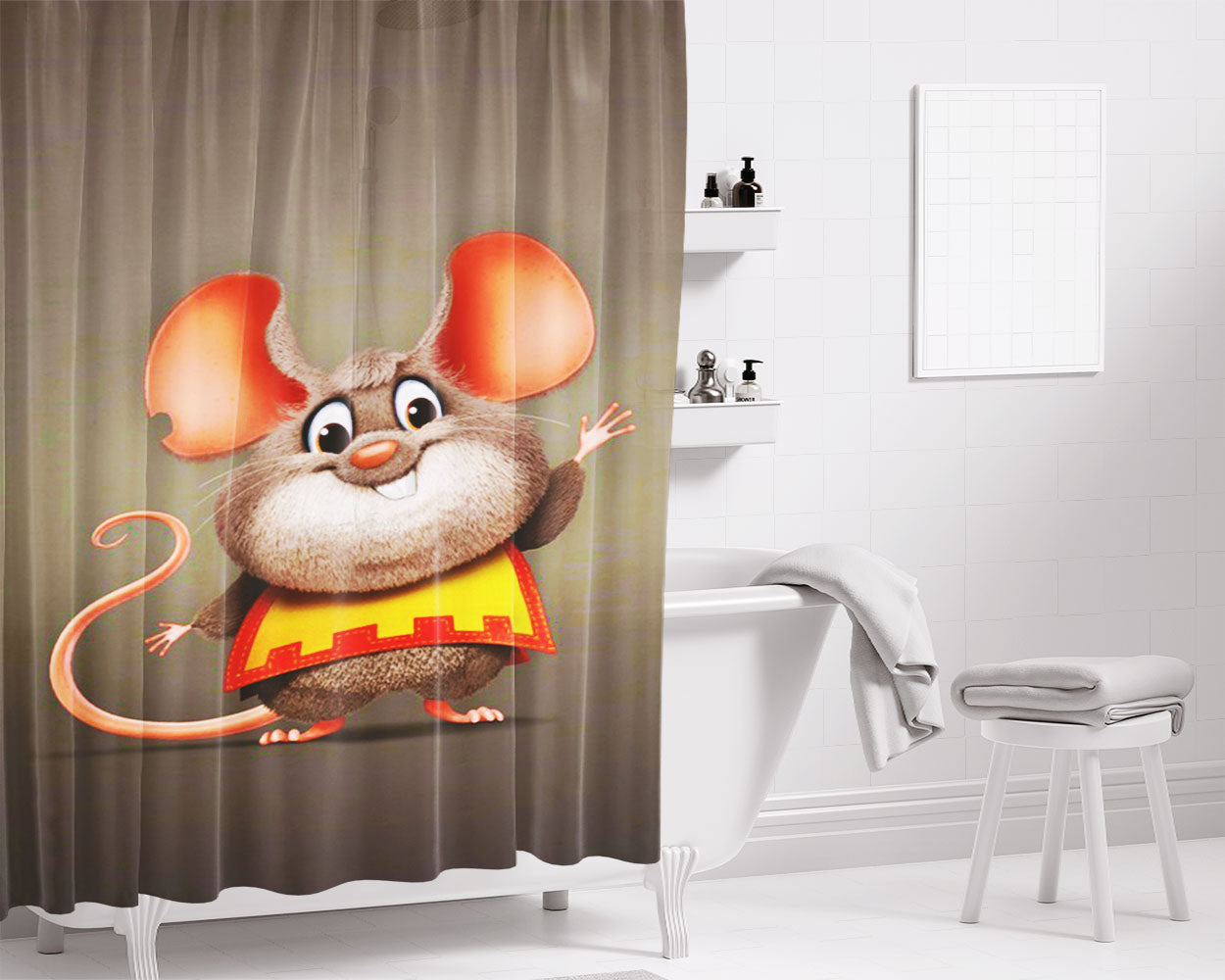 Little Mouse Rodent Bathroom Shower Curtain Fabric Waterproof | 66 X 72 Inch