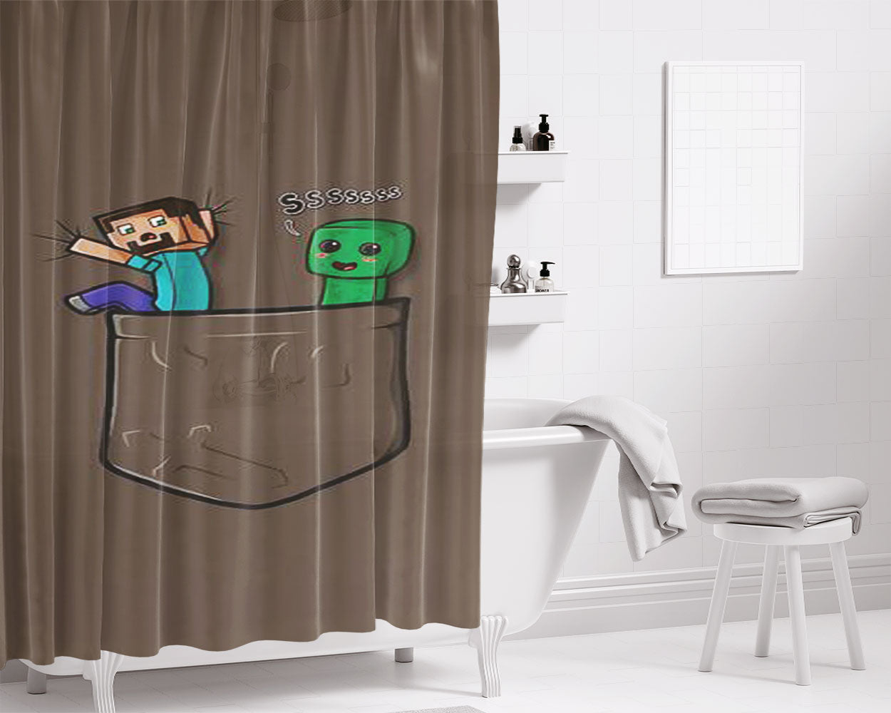 Little Pocket Creeper Bathroom Shower Curtain Fabric Waterproof | 66 X 72 Inch