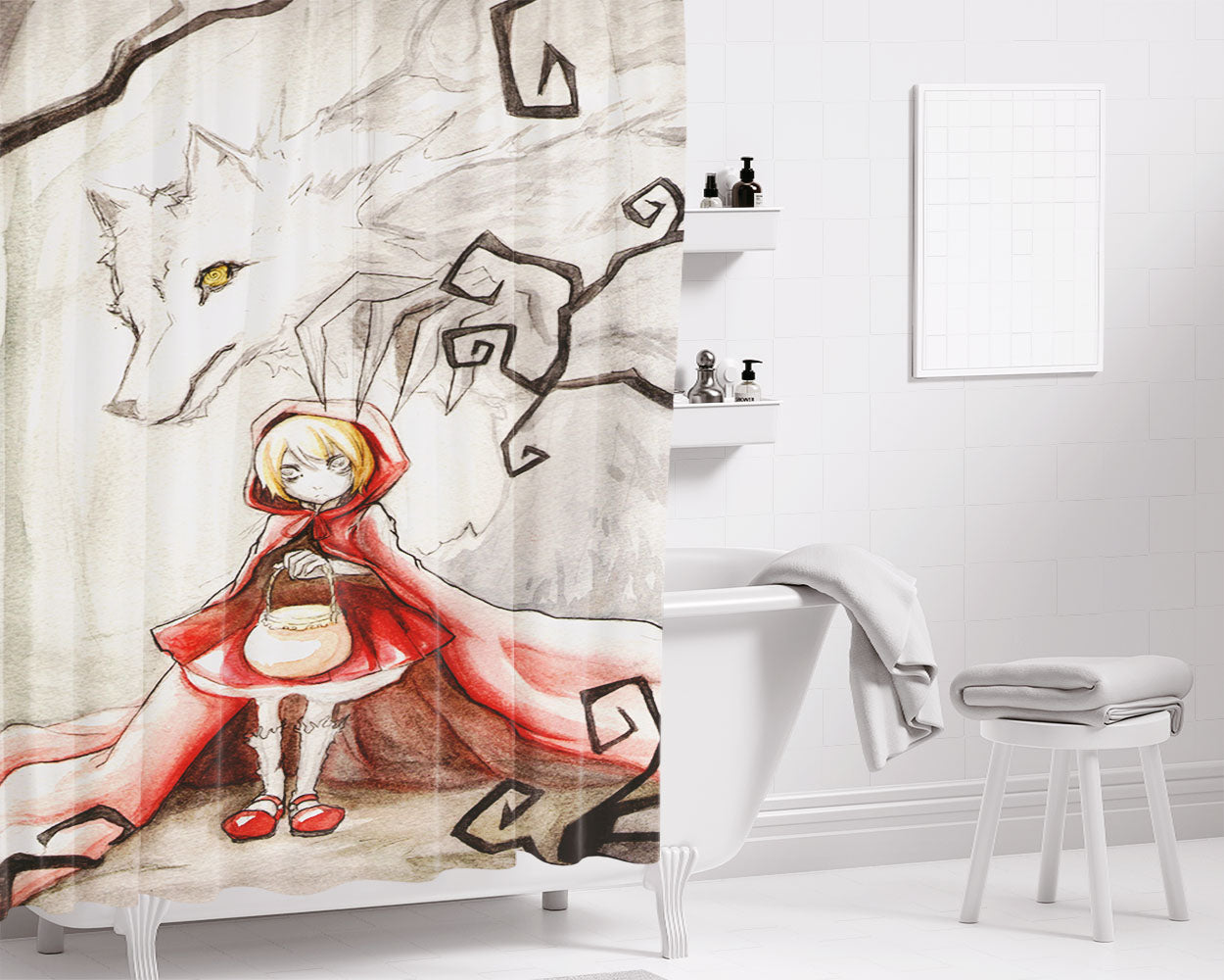 Little Red Riding Hood Bathroom Shower Curtain Fabric Waterproof | 66 X 72 Inch
