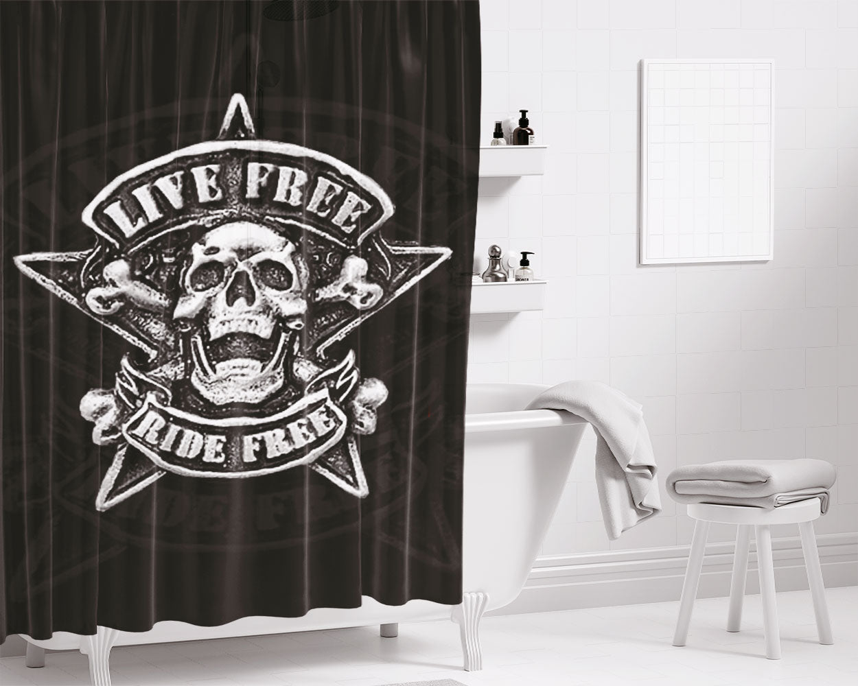 Live Free Ride Free Logo Bathroom Shower Curtain Fabric Waterproof | 66 X 72 Inch