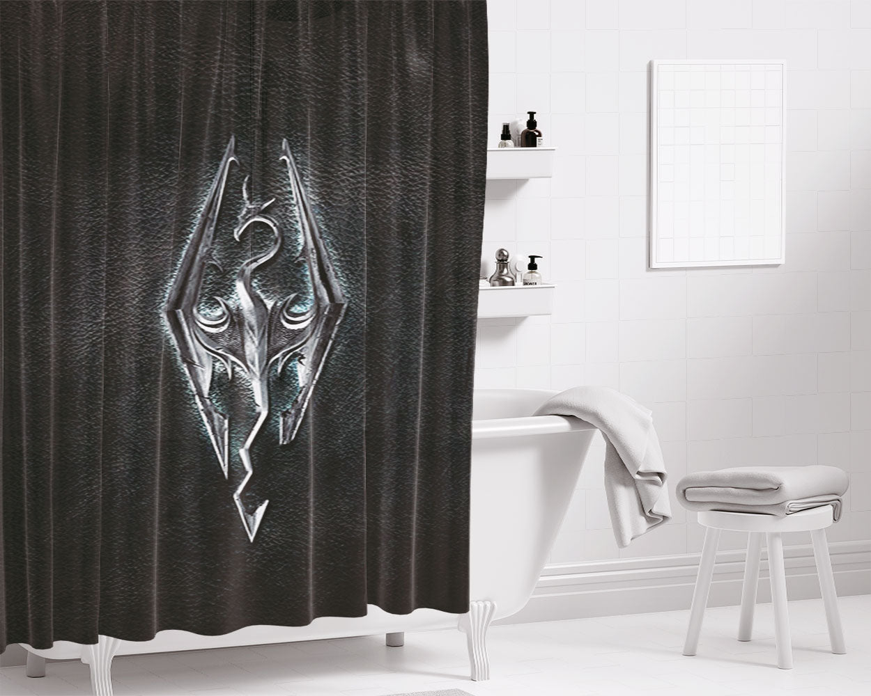 Logo Skyrim Bathroom Shower Curtain Fabric Waterproof | 66 X 72 Inch