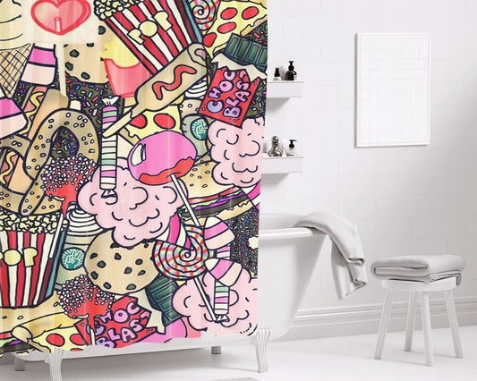 Lolipop And Ice Cake Bathroom Shower Curtain Fabric Waterproof | 66 X 72 Inch