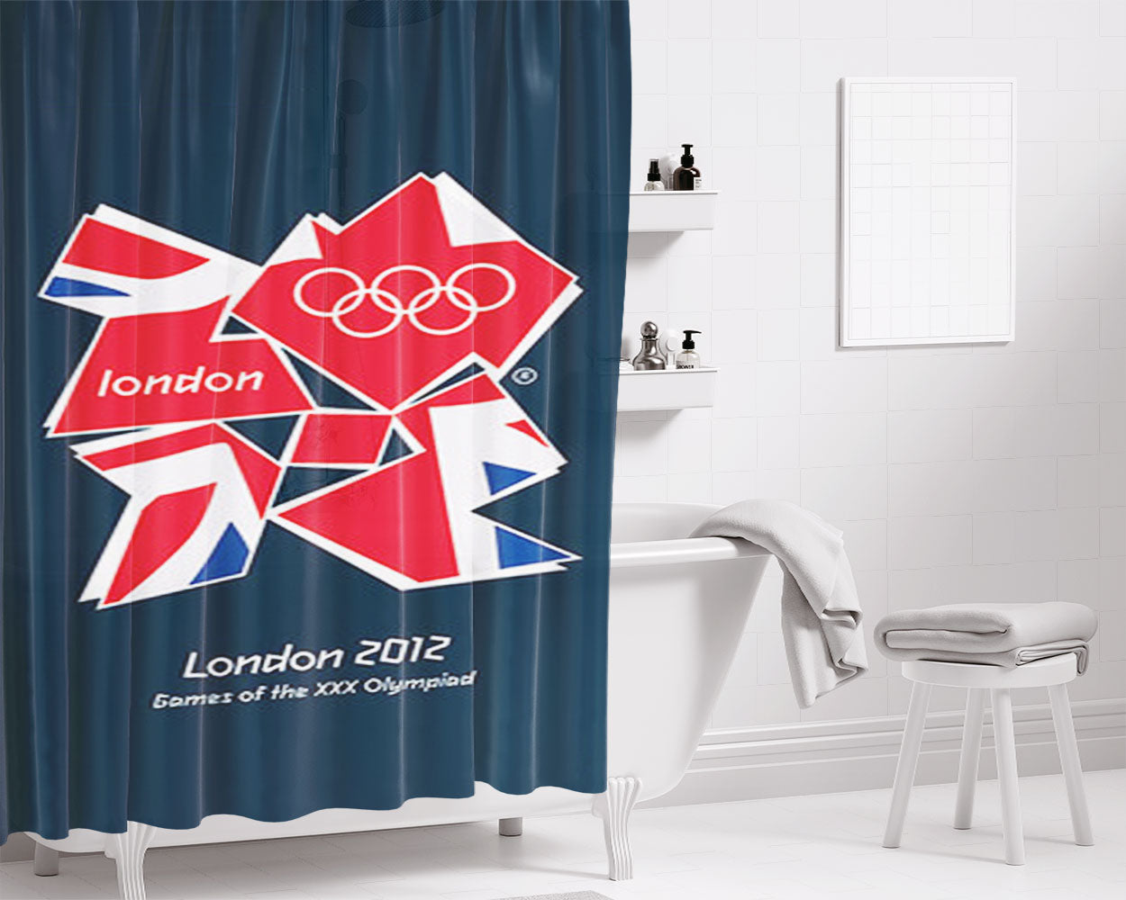 London 2012 Emblem Bathroom Shower Curtain Fabric Waterproof | 66 X 72 Inch