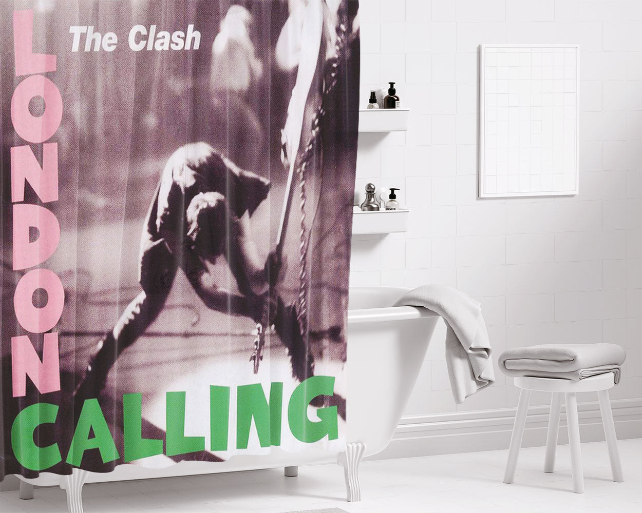 London Calling The Clash Bathroom Shower Curtain Fabric Waterproof | 66 X 72 Inch