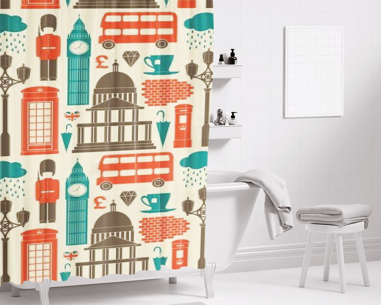London Landmarks Bathroom Shower Curtain Fabric Waterproof | 66 X 72 Inch
