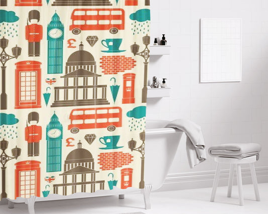 London Landmarks Bathroom Shower Curtain Fabric Waterproof | 66 X 72 Inch