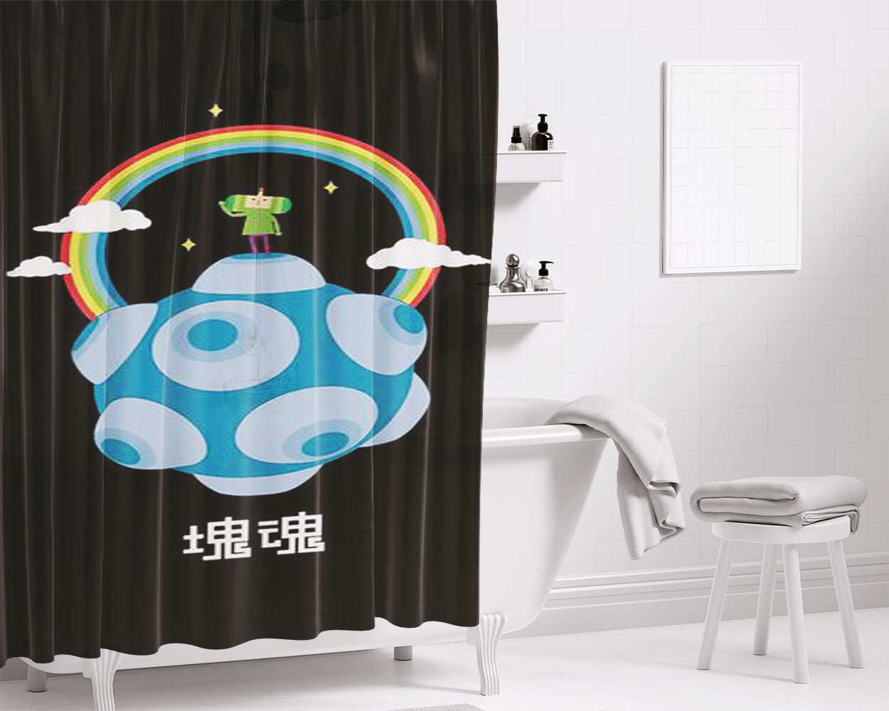 Lonely Rolling Star Bathroom Shower Curtain Fabric Waterproof | 66 X 72 Inch
