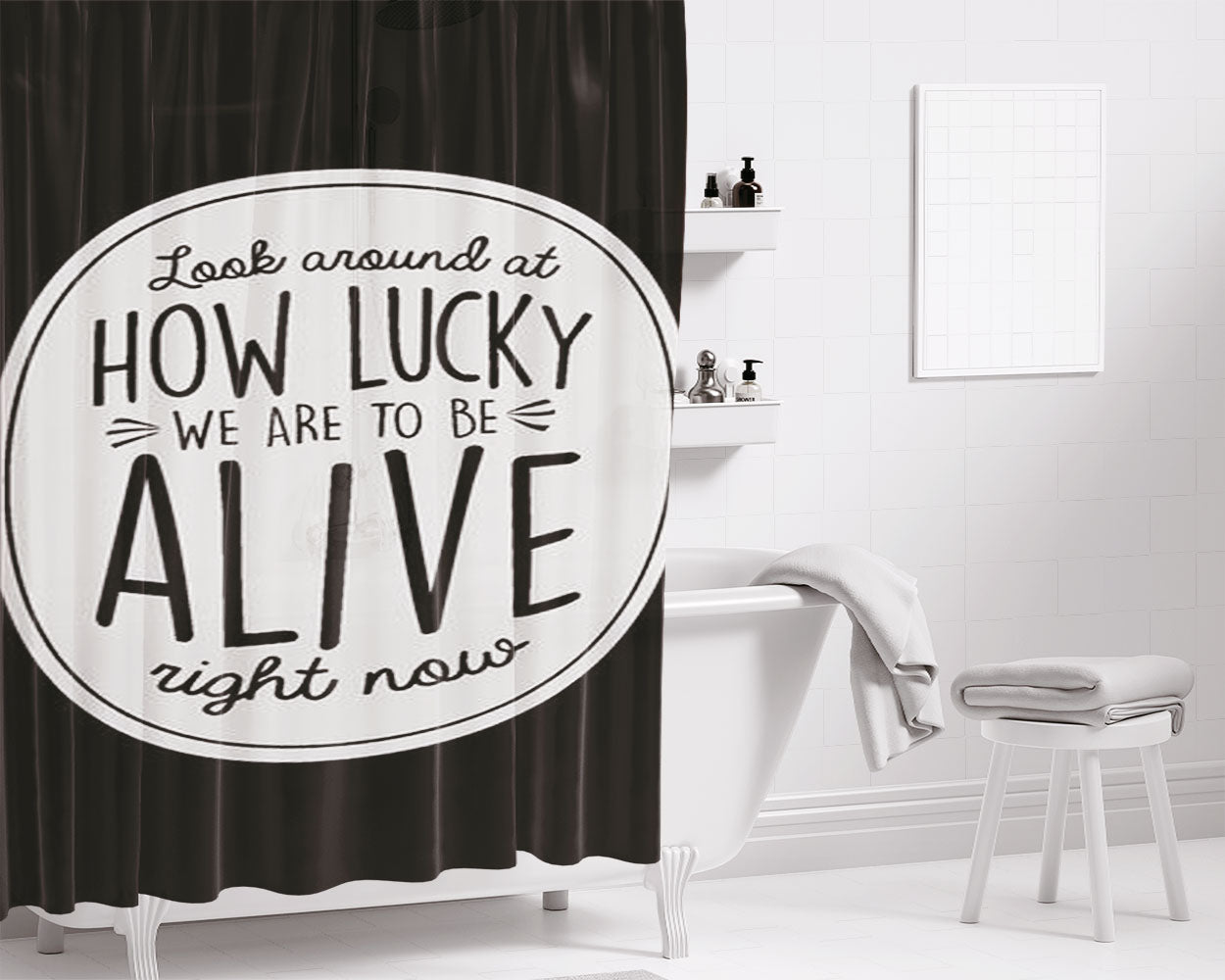 Look Around Bathroom Shower Curtain Fabric Waterproof | 66 X 72 Inch