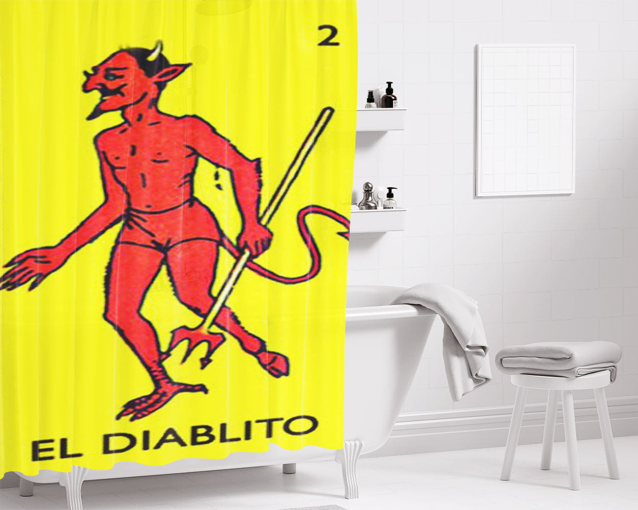 Loteria El Diablito The Little Devil Bathroom Shower Curtain Fabric Waterproof | 66 X 72 Inch