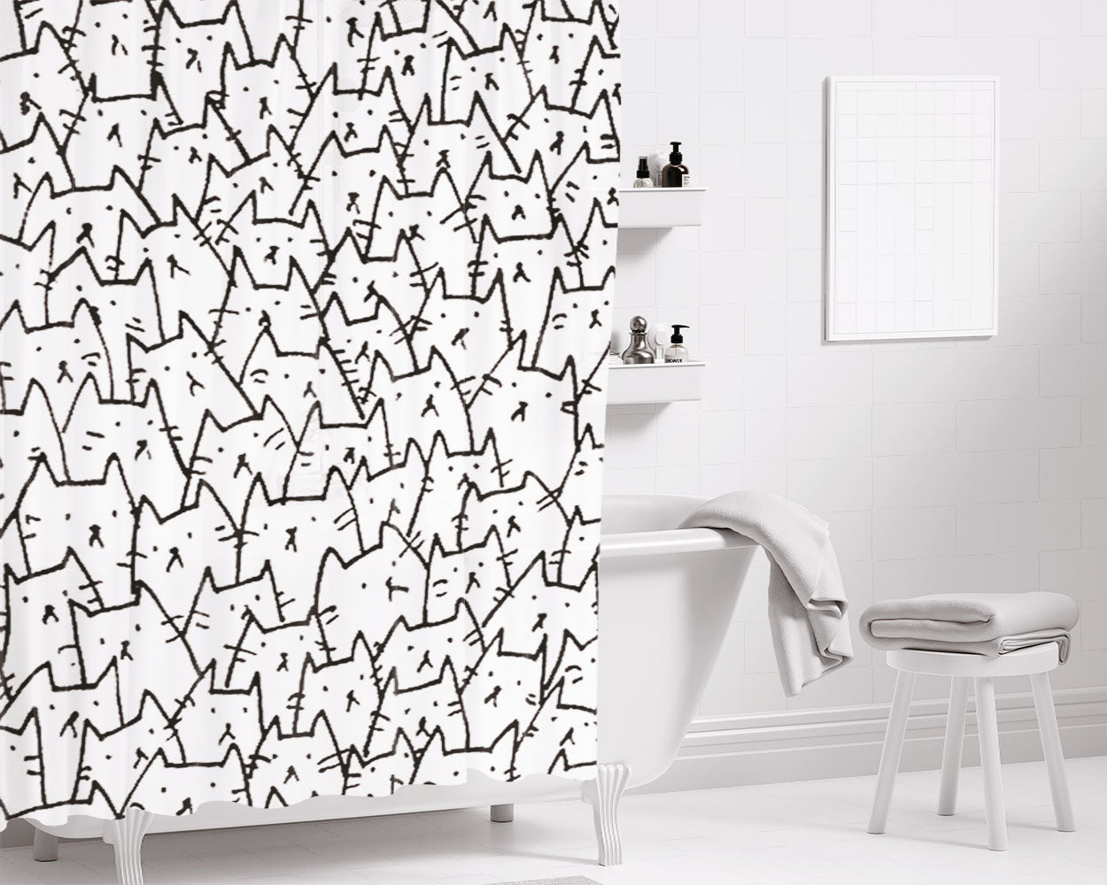 Lots Cats Bathroom Shower Curtain Fabric Waterproof | 66 X 72 Inch
