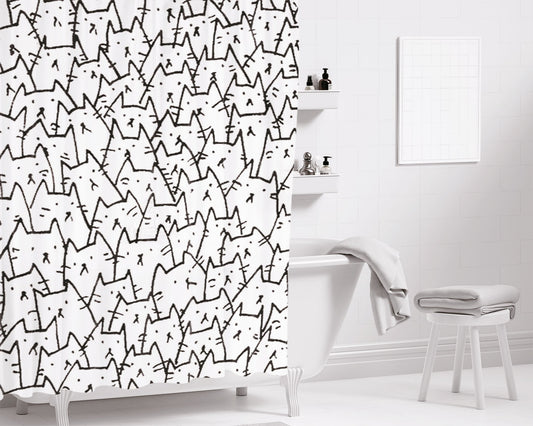 Lots Cats Bathroom Shower Curtain Fabric Waterproof | 66 X 72 Inch