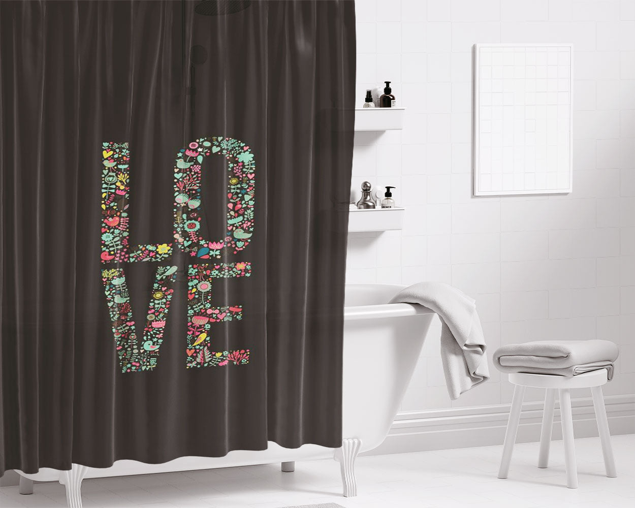 Love- Bathroom Shower Curtain Fabric Waterproof | 66 X 72 Inch