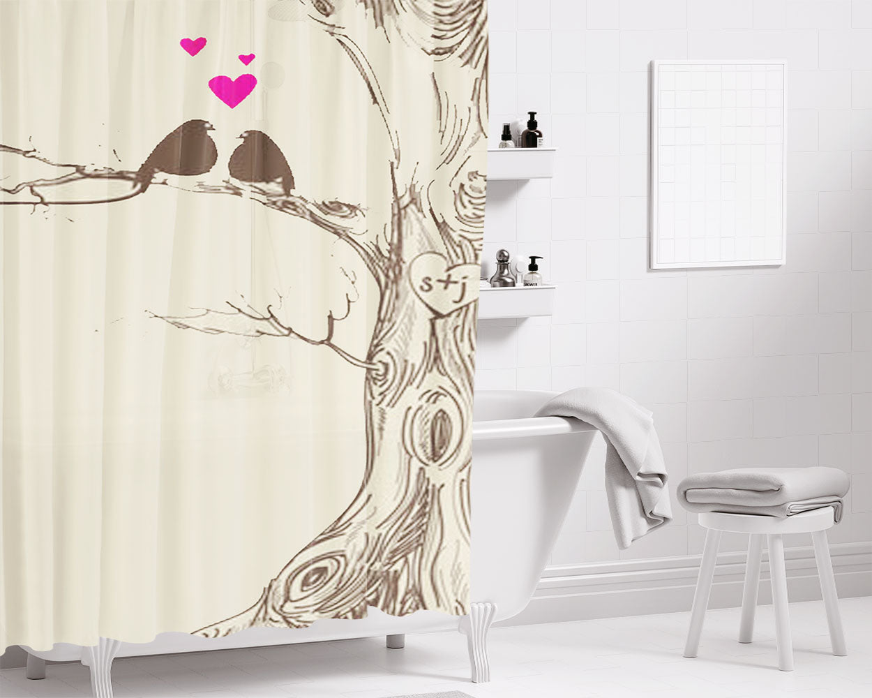 Love Bird Ice Blend Bathroom Shower Curtain Fabric Waterproof | 66 X 72 Inch