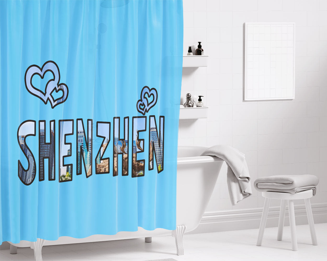 Love Relationship Orange Bathroom Shower Curtain Fabric Waterproof | 66 X 72 Inch