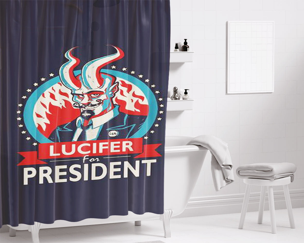 Lucifer For President Bathroom Shower Curtain Fabric Waterproof | 66 X 72 Inch