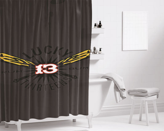 Lucky 13 Rum Bum Logos Dark Grey Bathroom Shower Curtain Fabric Waterproof | 66 X 72 Inch