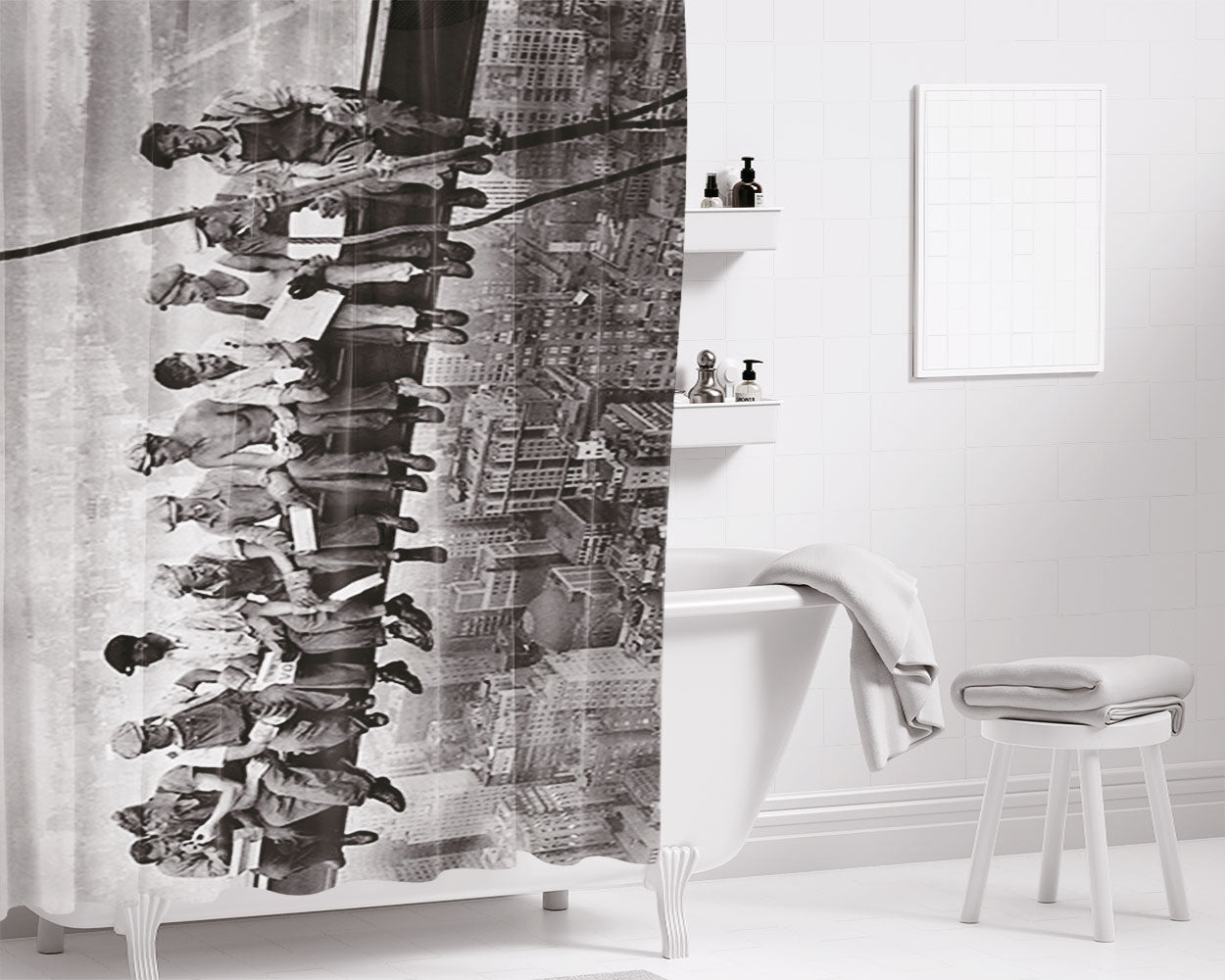 Lunch Atop Skyscraper Bathroom Shower Curtain Fabric Waterproof | 66 X 72 Inch
