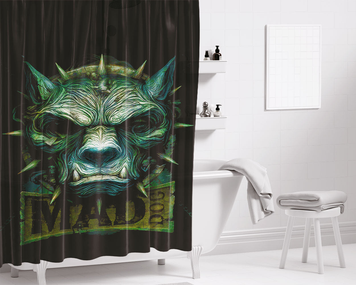Mad Dog Logo Bathroom Shower Curtain Fabric Waterproof | 66 X 72 Inch