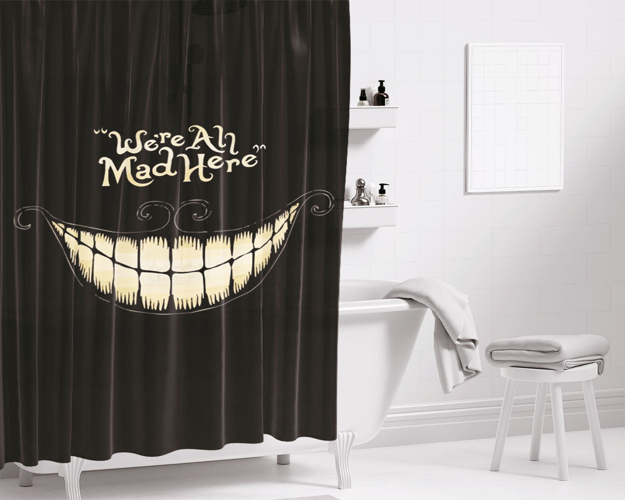 Mad Here Bathroom Shower Curtain Fabric Waterproof | 66 X 72 Inch