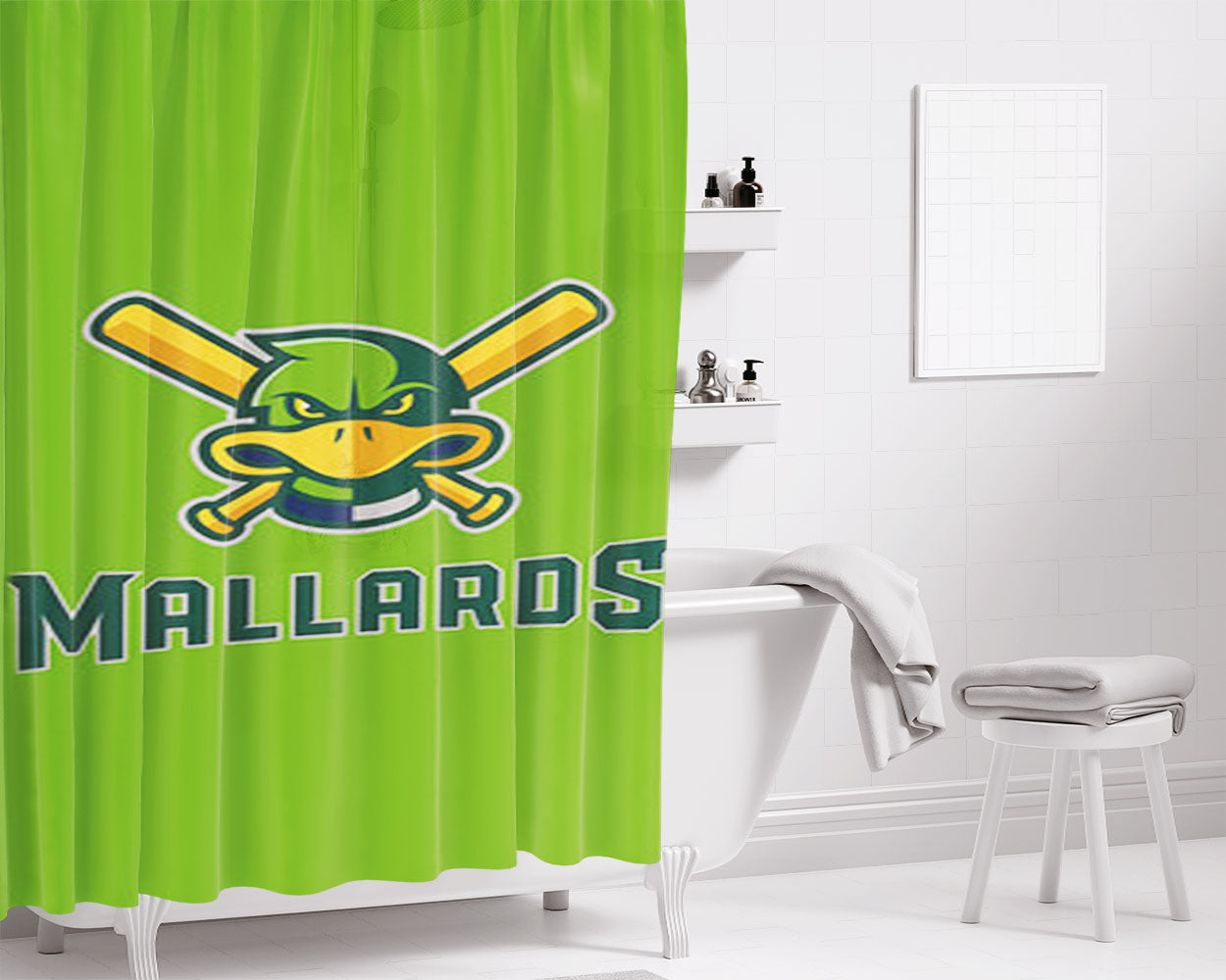 Madison Mallards Basball Logo Green Bathroom Shower Curtain Fabric Waterproof | 66 X 72 Inch