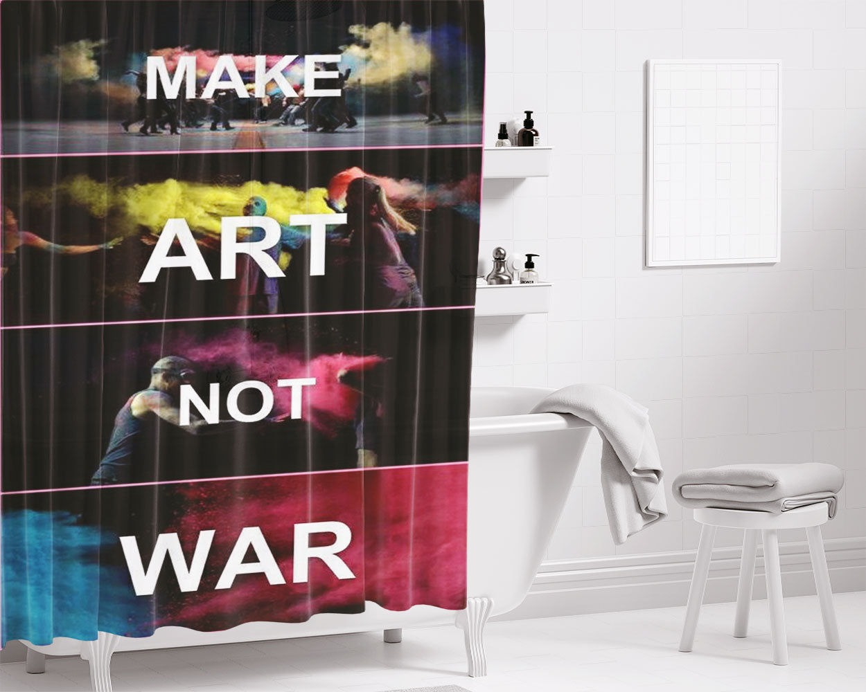 Make Art Not War Bathroom Shower Curtain Fabric Waterproof | 66 X 72 Inch