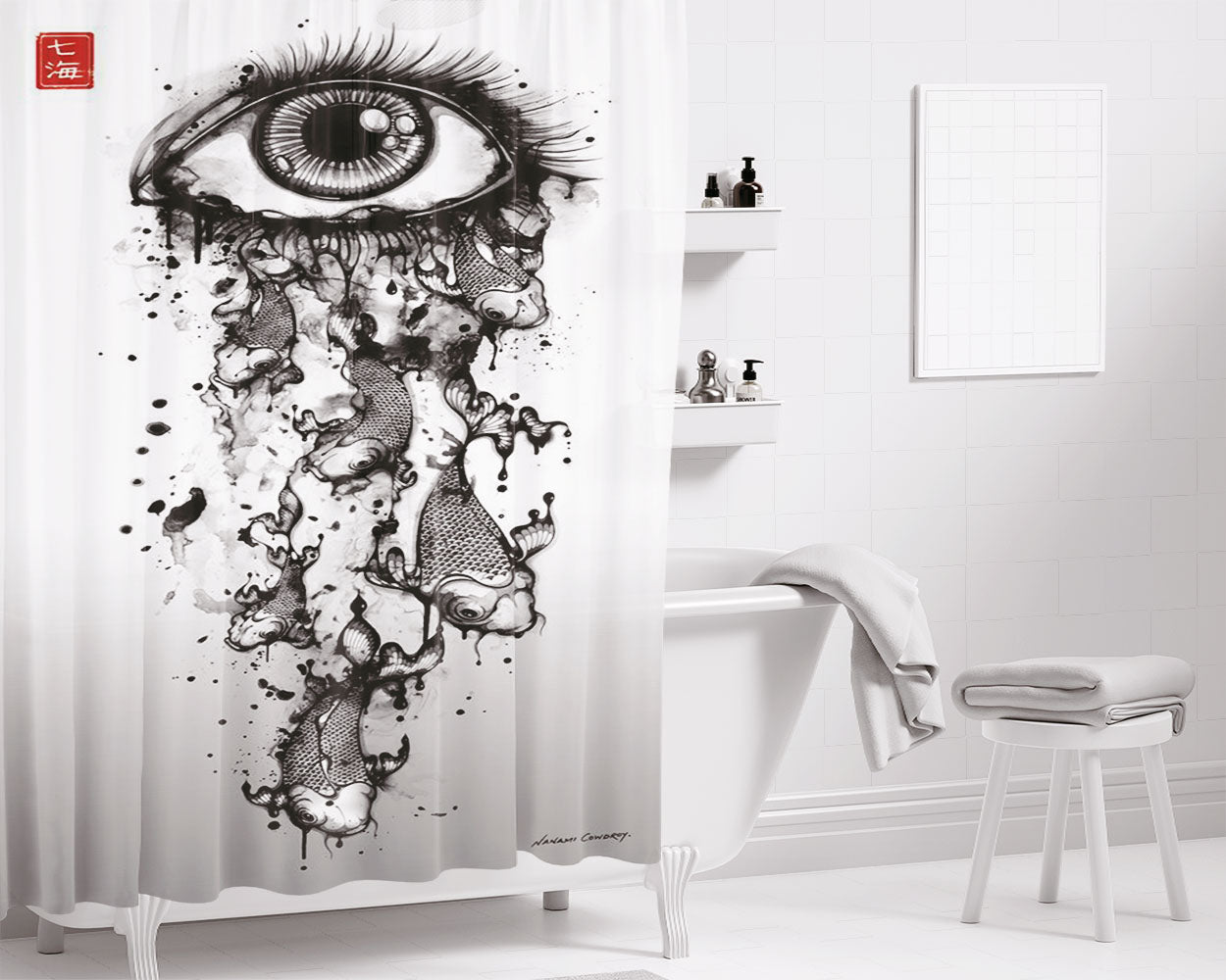 Malaysia Koi Eyes Bathroom Shower Curtain Fabric Waterproof | 66 X 72 Inch