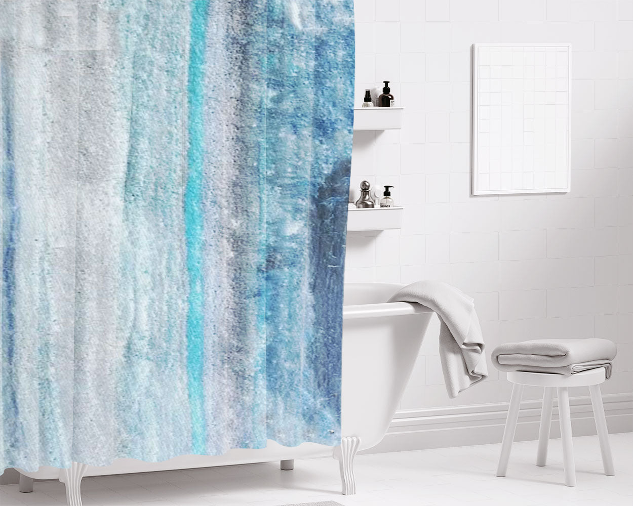 Malibu Blue Bathroom Shower Curtain Fabric Waterproof | 66 X 72 Inch
