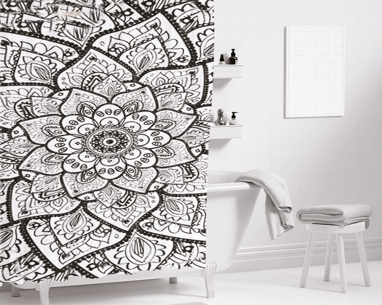 Mandala Flower Bathroom Shower Curtain Fabric Waterproof | 66 X 72 Inch