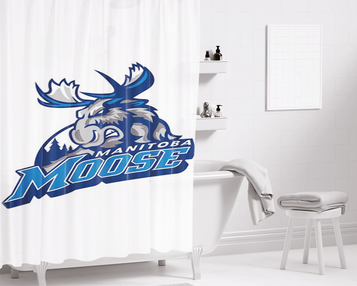 Manitoba Moose Logo Bathroom Shower Curtain Fabric Waterproof | 66 X 72 Inch