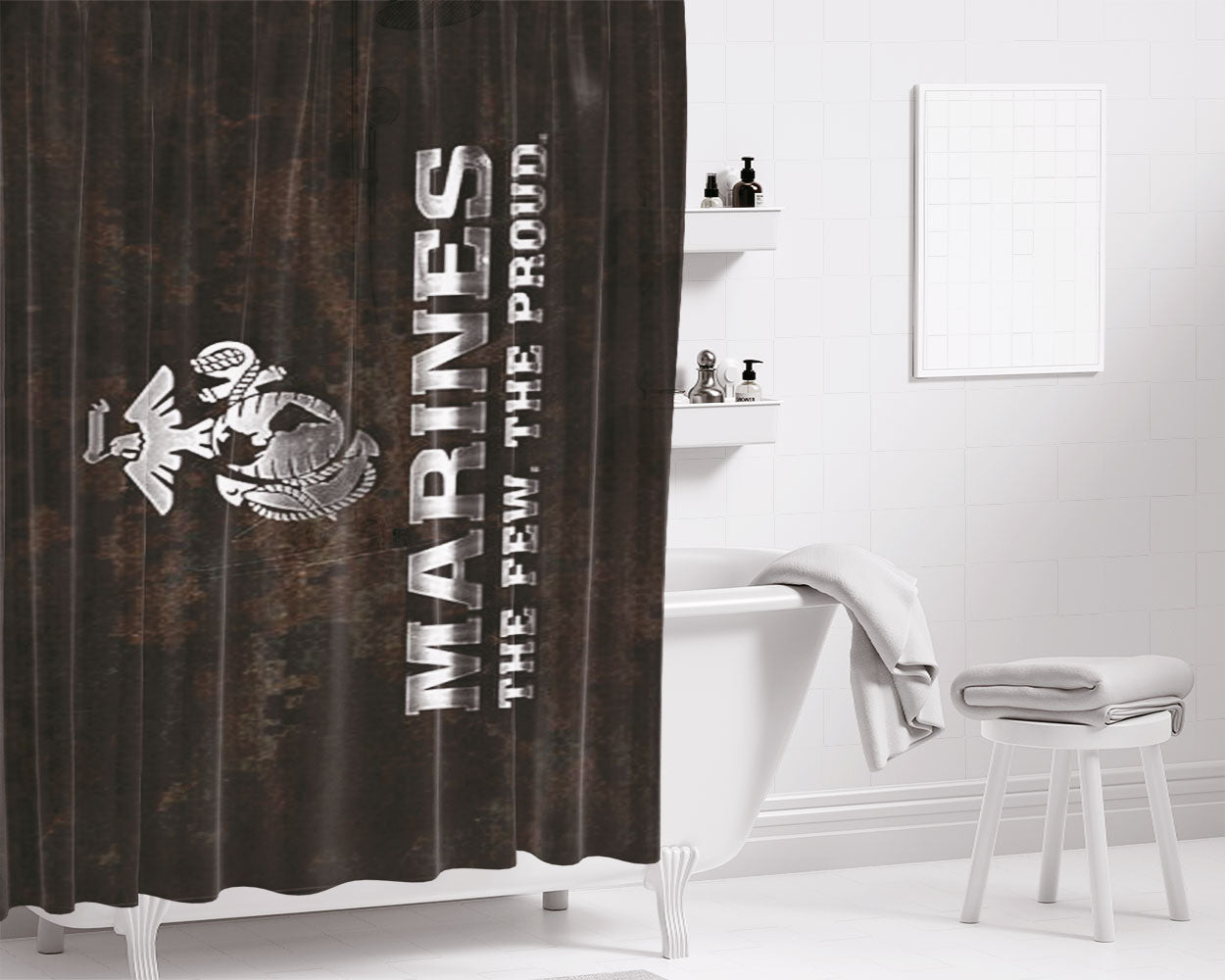 Marine Corps Logo Bathroom Shower Curtain Fabric Waterproof | 66 X 72 Inch