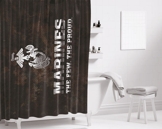Marine Corps Logo Bathroom Shower Curtain Fabric Waterproof | 66 X 72 Inch